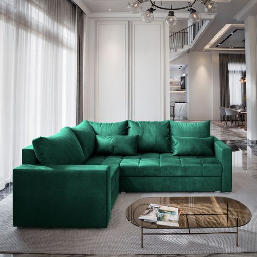 Canapé D'angle Lireno Vert Sapin En Peluche Avec Fonction De Couchage