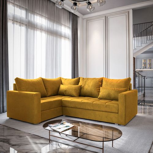 Canapé D'angle Lireno Jaune En Peluche Avec Fonction De Couchage