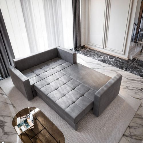 Canapé D'angle Lireno Jaune En Peluche Avec Fonction De Couchage