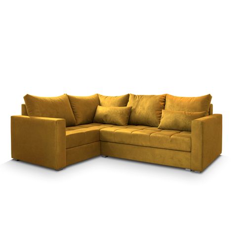 Canapé D'angle Lireno Jaune En Peluche Avec Fonction De Couchage