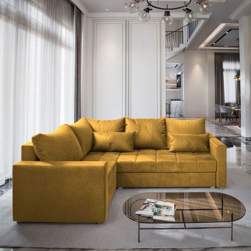Canapé D'angle Lireno Jaune En Peluche Avec Fonction De Couchage