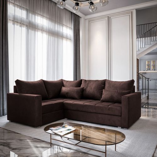 Canapé D'angle Lireno Marron En Peluche Avec Fonction De Couchage