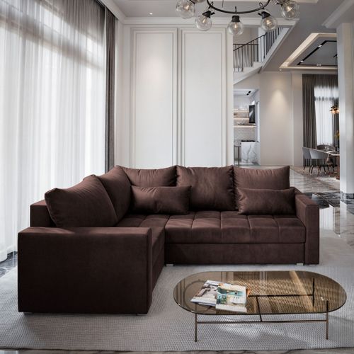 Canapé D'angle Lireno Marron En Peluche Avec Fonction De Couchage