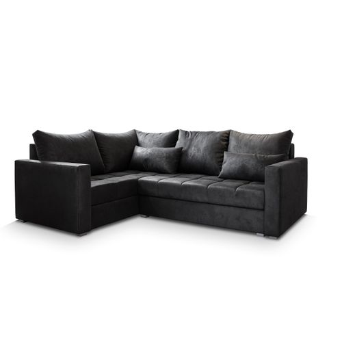 Canapé D'angle Lireno Noir En Peluche Avec Fonction De Couchage