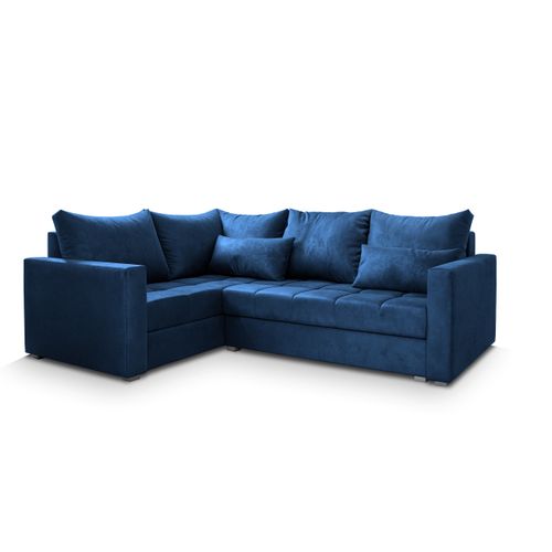 Canapé D'angle Lireno Bleu En Peluche Avec Fonction De Couchage