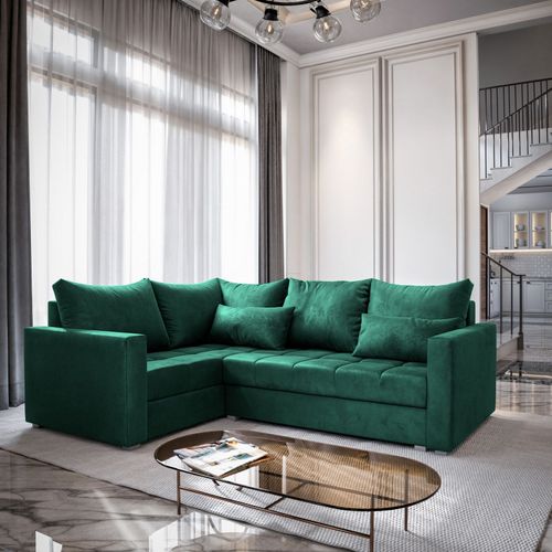 Canapé D'angle Lireno Vert Sapin En Peluche Avec Fonction De Couchage