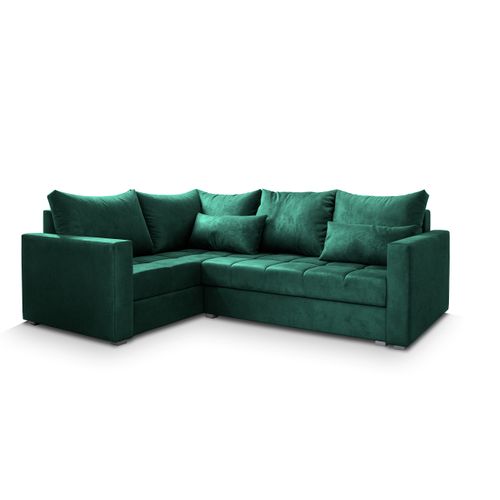 Canapé D'angle Lireno Vert Sapin En Peluche Avec Fonction De Couchage