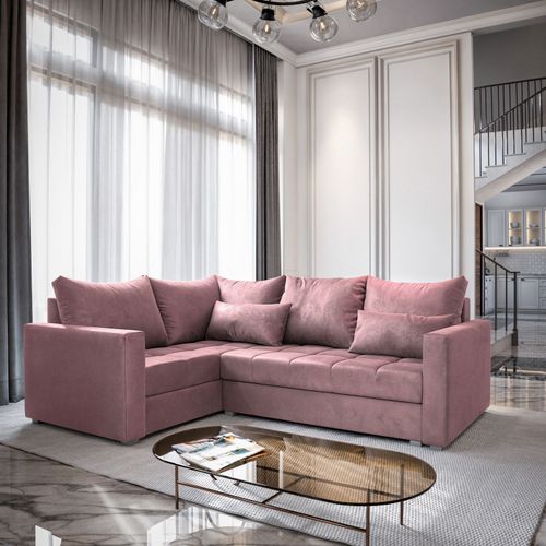 Canapé D'angle Lireno Rose En Peluche Avec Fonction De Couchage