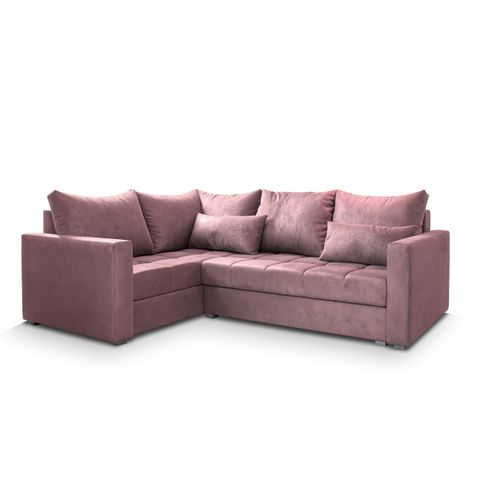 Canapé D'angle Lireno Rose En Peluche Avec Fonction De Couchage