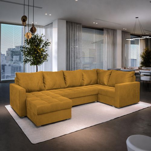 Canapé D'angle Lorivo Jaune En Peluche Avec Fonction De Couchage