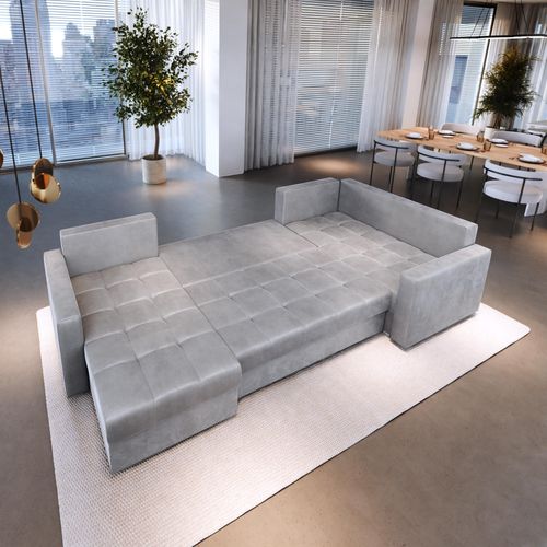 Canapé D'angle Lorivo Jaune En Peluche Avec Fonction De Couchage