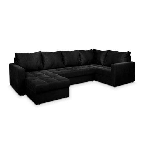 Canapé D'angle Lorivo Noir En Peluche Avec Fonction De Couchage