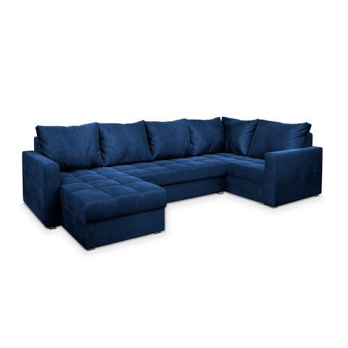 Canapé D'angle Lorivo Bleu En Peluche Avec Fonction De Couchage