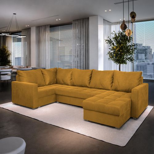 Canapé D'angle Lorivo Jaune En Peluche Avec Fonction De Couchage