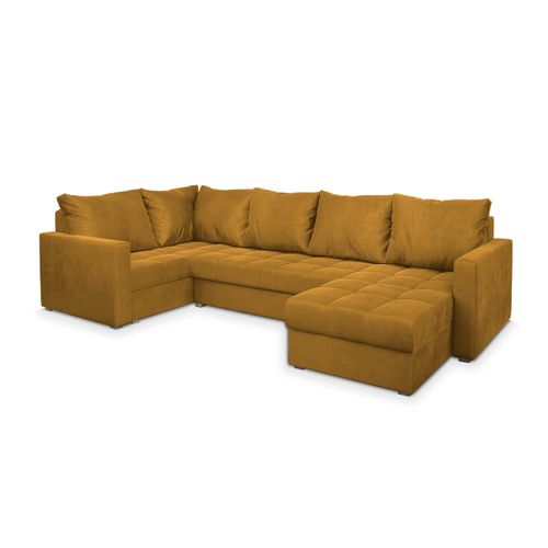 Canapé D'angle Lorivo Jaune En Peluche Avec Fonction De Couchage