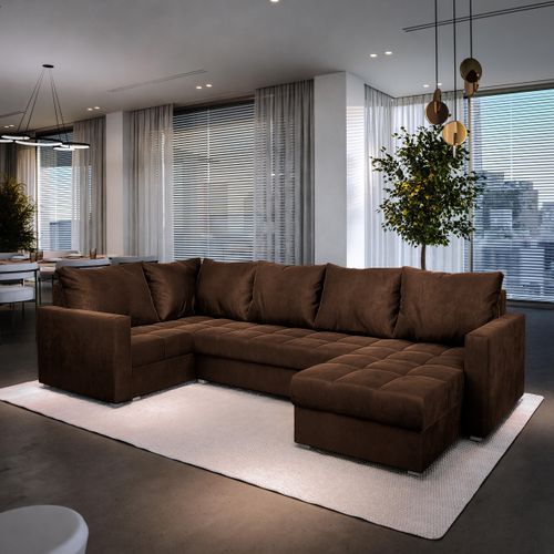 Canapé D'angle Lorivo Marron En Peluche Avec Fonction De Couchage