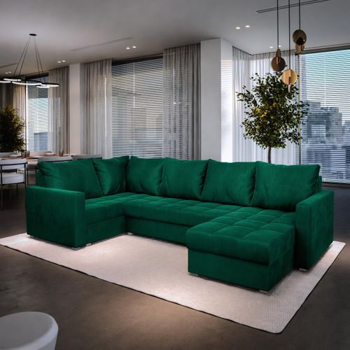 Canapé D'angle Lorivo Vert Sapin En Peluche Avec Fonction De Couchage