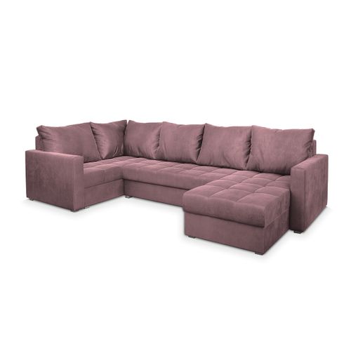 Canapé D'angle Lorivo Rose En Peluche Avec Fonction De Couchage