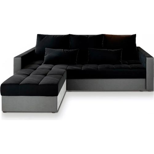 Canapé D'angle Kos Pik Noir En Peluche Avec Fonction De Couchage