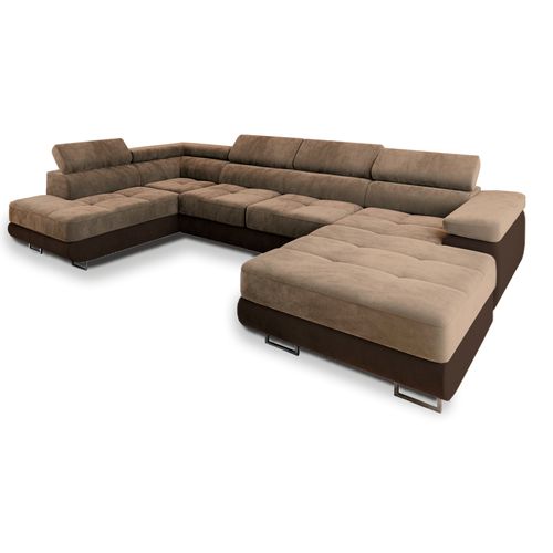 Canapé D'angle Casone Beige En Velours Avec Fonction De Couchage