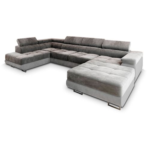 Canapé D'angle Casone Gris En Velours Avec Fonction De Couchage