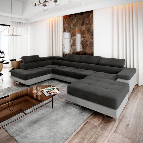 Canapé D'angle Casone Noir En Velours Avec Fonction De Couchage