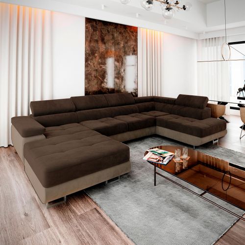 Canapé D'angle Casone Marron En Velours Avec Fonction De Couchage