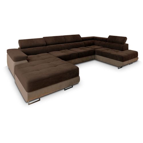 Canapé D'angle Casone Marron En Velours Avec Fonction De Couchage