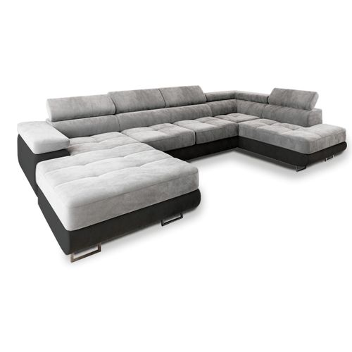 Canapé D'angle Casone Gris Clair En Velours Avec Fonction De Couchage