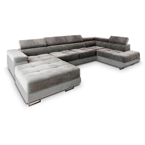 Canapé D'angle Casone Gris En Velours Avec Fonction De Couchage