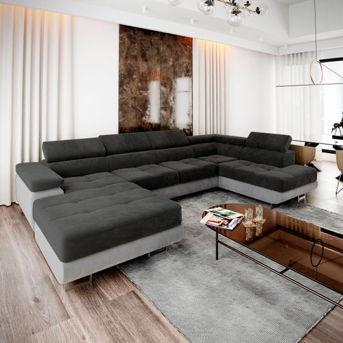 Canapé D'angle Casone Noir En Velours Avec Fonction De Couchage