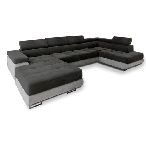 Canapé D'angle Casone Noir En Velours Avec Fonction De Couchage