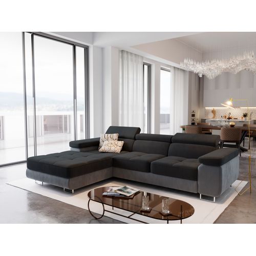 Canapé D'angle Elma Noir En Velours Avec Fonction De Couchage