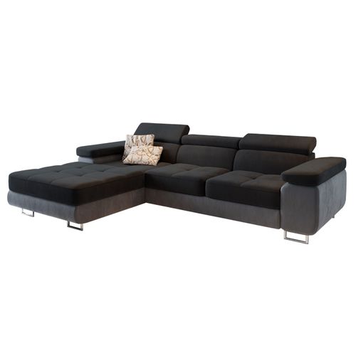 Canapé D'angle Elma Noir En Velours Avec Fonction De Couchage