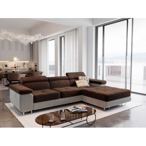 Canapé D'angle Elma Marron En Velours Avec Fonction De Couchage