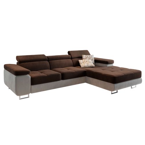 Canapé D'angle Elma Marron En Velours Avec Fonction De Couchage