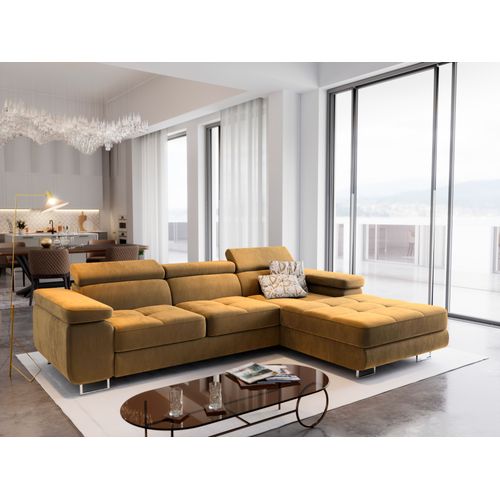 Canapé D'angle Elma Jaune En Velours Avec Fonction De Couchage