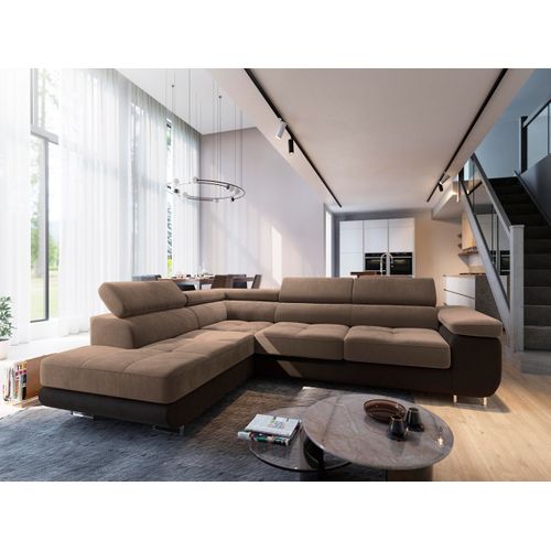 Canapé D'angle Selva Beige En Velours Avec Fonction De Couchage