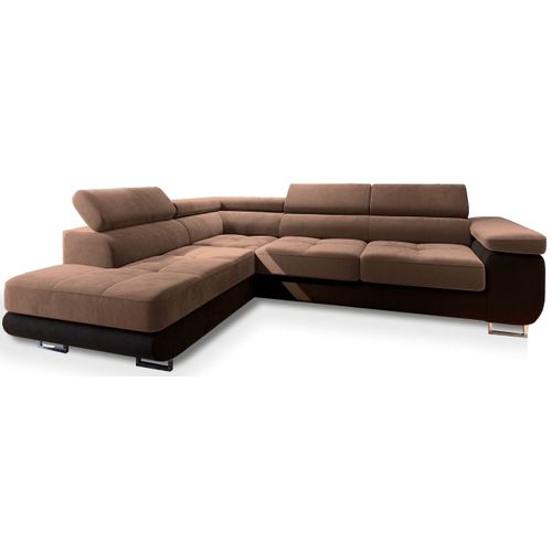 Canapé D'angle Selva Beige En Velours Avec Fonction De Couchage