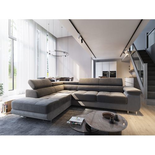 Canapé D'angle Selva Gris En Velours Avec Fonction De Couchage