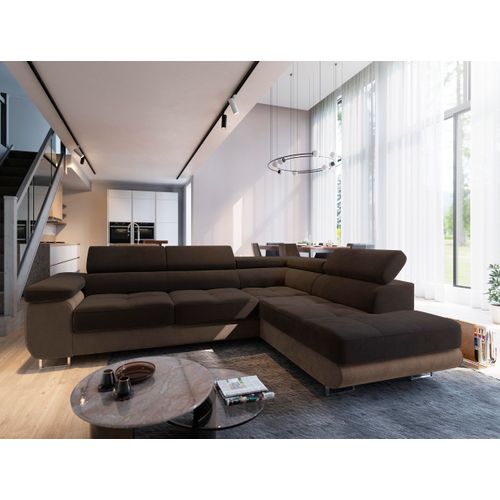 Canapé D'angle Selva Marron En Velours Avec Fonction De Couchage