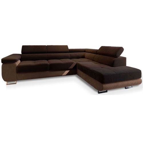 Canapé D'angle Selva Marron En Velours Avec Fonction De Couchage