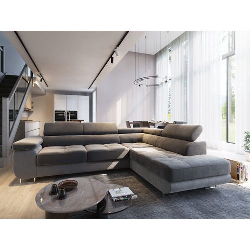 Canapé D'angle Selva Gris En Velours Avec Fonction De Couchage