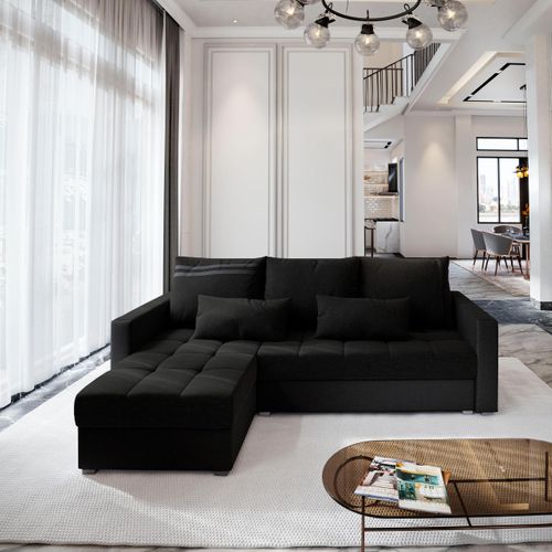 Canapé D'angle Kos Pik Noir En Tissu Texturé Avec Fonction De Couchage