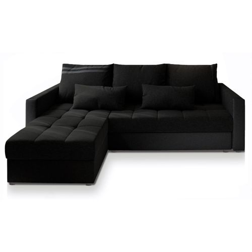 Canapé D'angle Kos Pik Noir En Tissu Texturé Avec Fonction De Couchage
