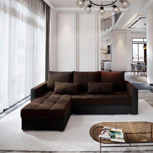 Canapé D'angle Kos Pik Marron En Tissu Texturé Avec Fonction De Couchage