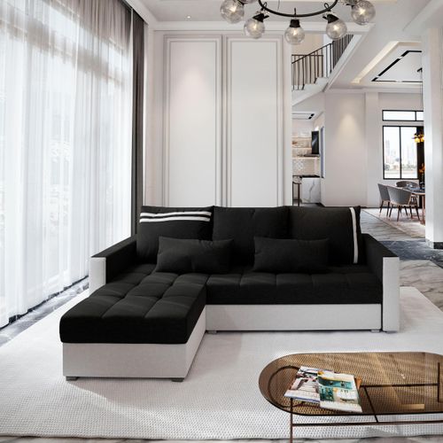 Canapé D'angle Kos Pik Noir En Tissu Texturé Avec Fonction De Couchage