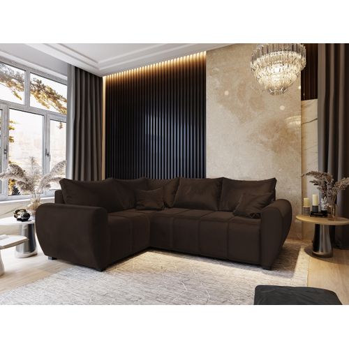 Canapé D'angle Madison Marron En Peluche Avec Fonction De Couchage