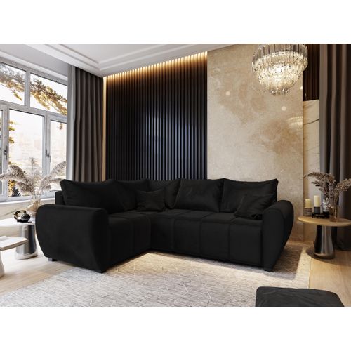 Canapé D'angle Madison Noir En Peluche Avec Fonction De Couchage