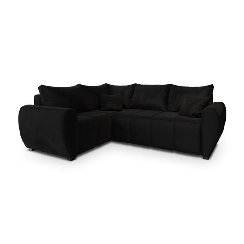 Canapé D'angle Madison Noir En Peluche Avec Fonction De Couchage